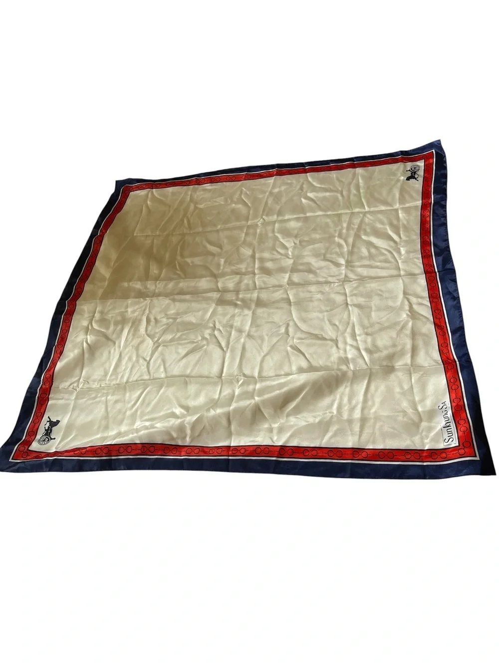 Vintage Sunkyung Sa Silk Scarf - Red, Navy & Cream Scarf